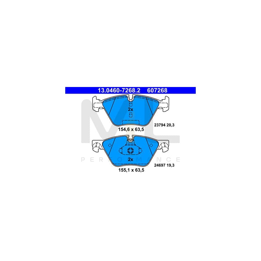 ATE 13.0460-7268.2 Brake pad set for BMW 5 Series excl. wear warning contact, prepared for wear indicator
