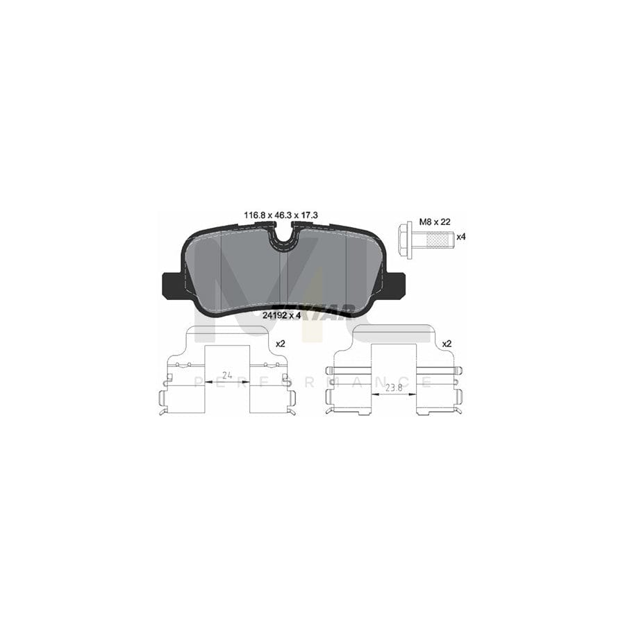 TEXTAR 2419282 Brake pad set epad, prepared for wear indicator, with brake caliper screws, with accessories