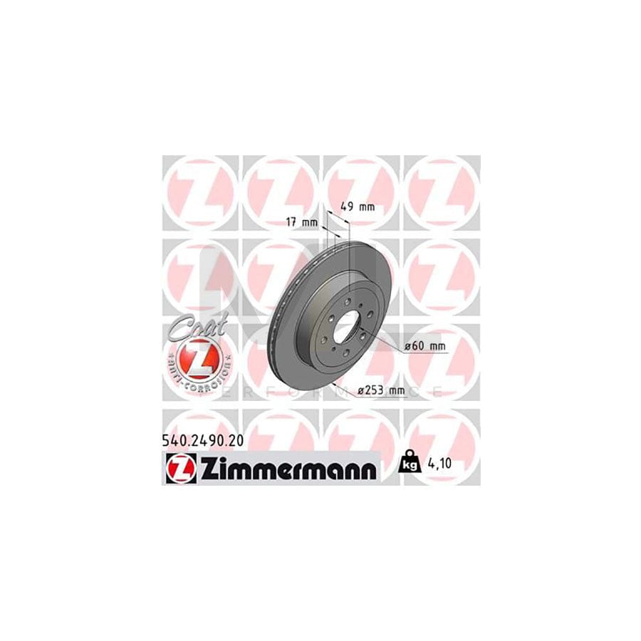 ZIMMERMANN COAT Z 540.2490.20 Brake Disc Internally Vented, Coated - 1 piece