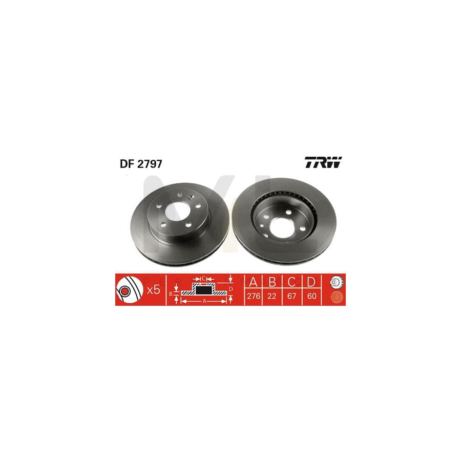 TRW DF2797 Brake Disc Vented, Painted, High-carbon - 1 piece
