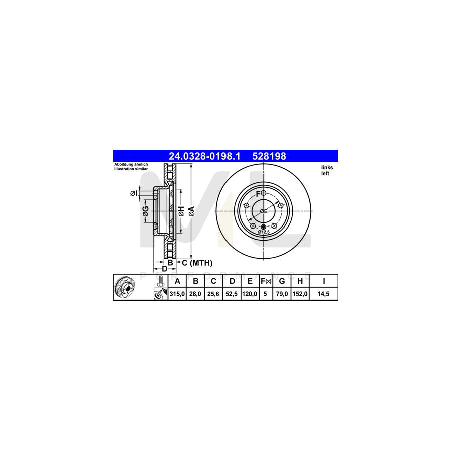 ATE PowerDisc 24.0328-0198.1 Brake Disc for BMW 3 Series Vented, Coated, High-carbon, with bolts/screws
