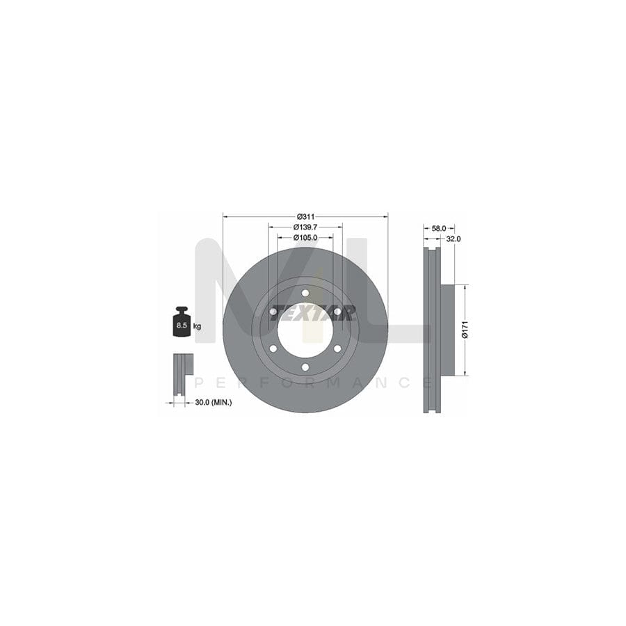TEXTAR 92080600 Brake Disc Internally Vented, without wheel hub, without wheel studs - 1 piece