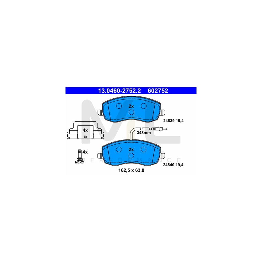 ATE 13.0460-2752.2 Brake pad set incl. wear warning contact, with brake caliper screws, with accessories