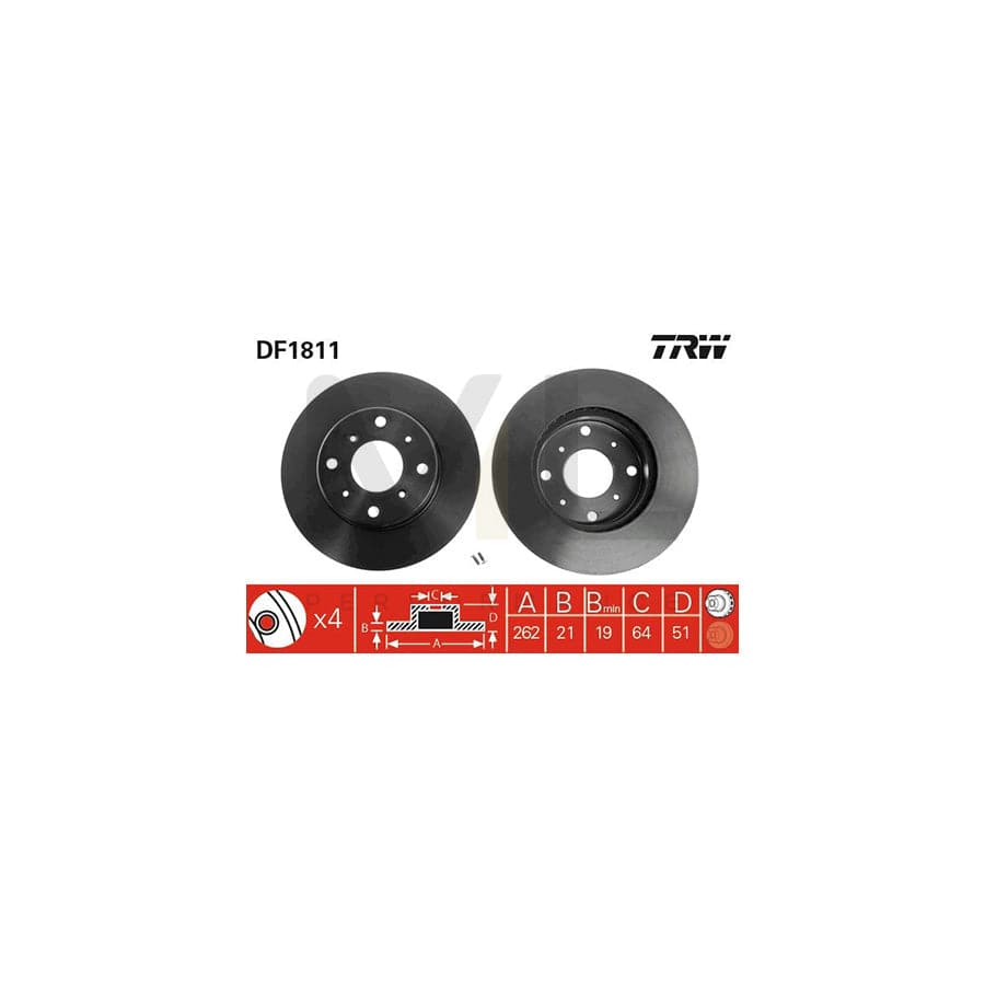 TRW DF1811 Brake Disc Vented, Painted, with bolts/screws - 1 piece