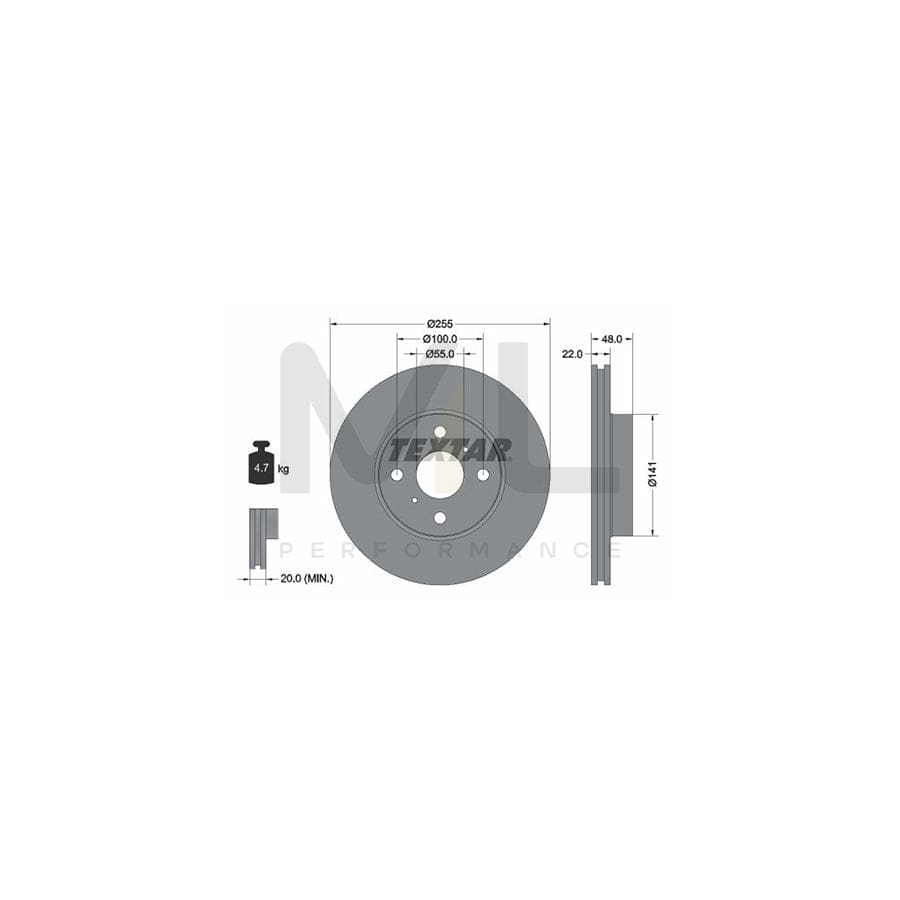 TEXTAR 92077200 Brake Disc for TOYOTA COROLLA Internally Vented, without wheel hub, without wheel studs - 1 piece