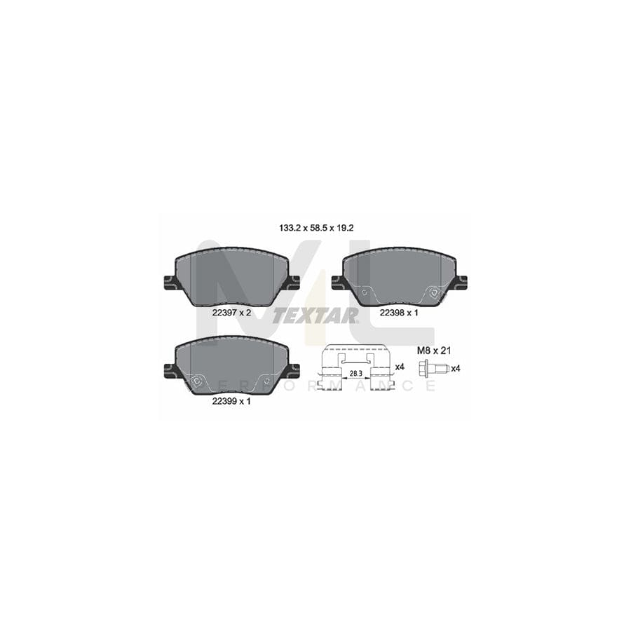TEXTAR 2239701 Brake pad set with acoustic wear warning, with brake caliper screws, with accessories