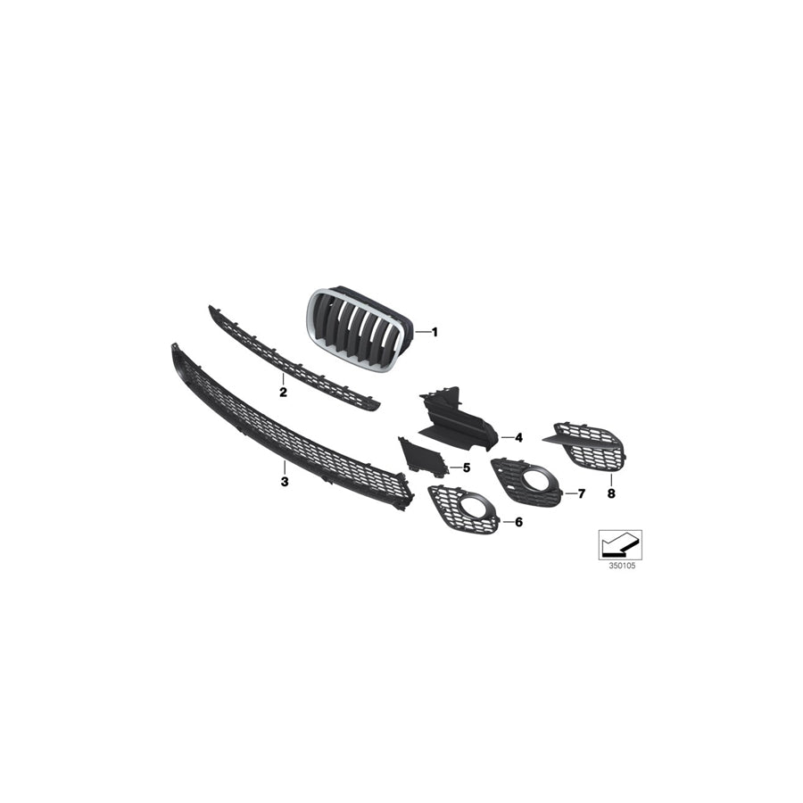 Genuine BMW 51118049705 E70 Grill, Center Lower M (Inc. X5 40dX, X5 35dX & X5 35iX)