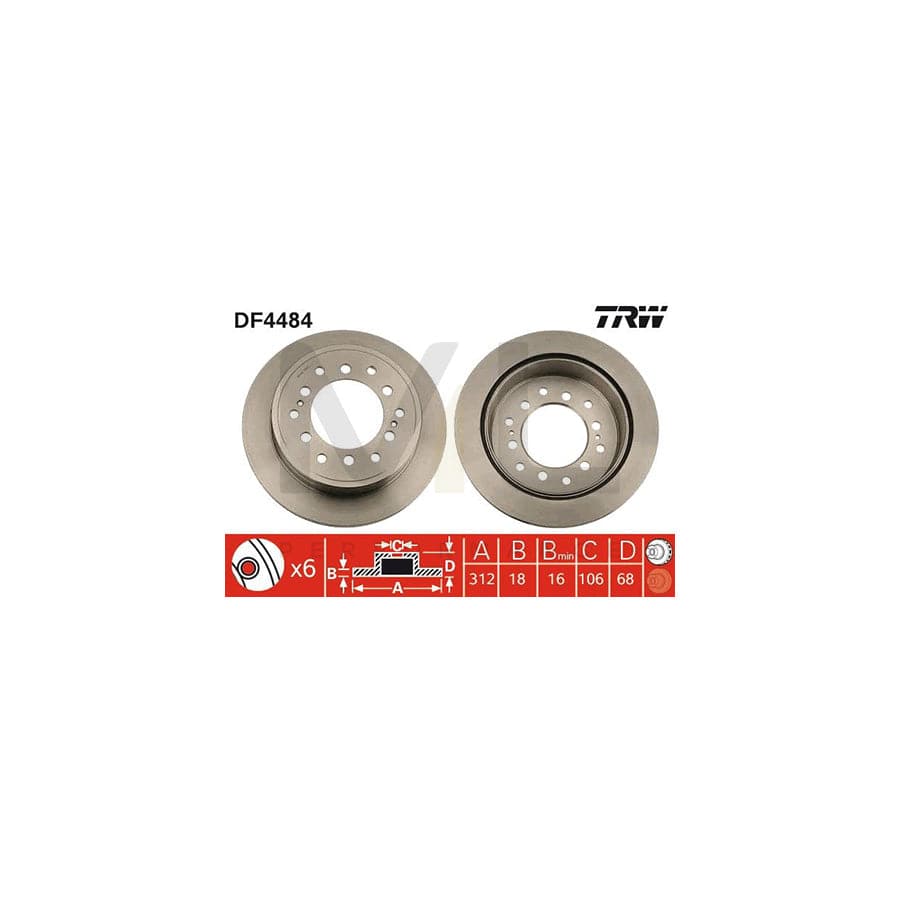 TRW DF4484 Brake Disc Vented, Painted - 1 piece