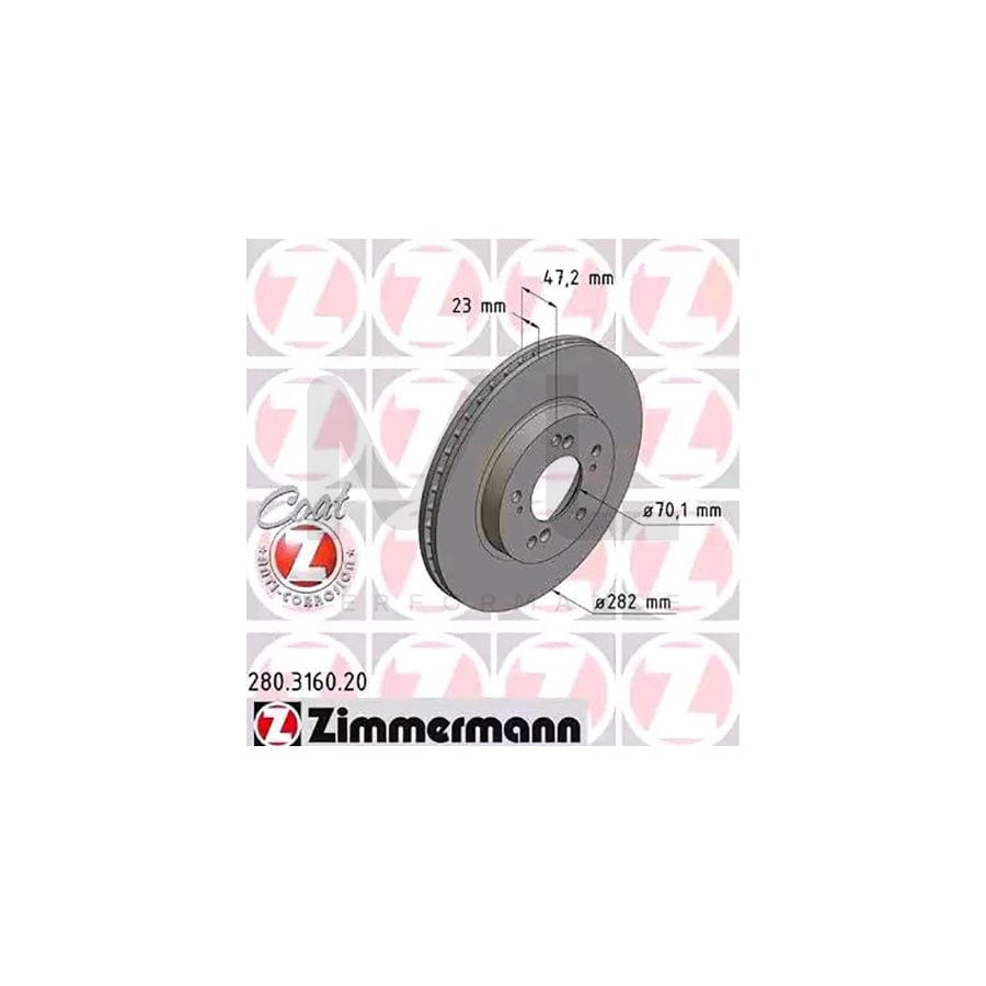 ZIMMERMANN COAT Z 280.3160.20 Brake Disc Internally Vented, Coated - 1 piece