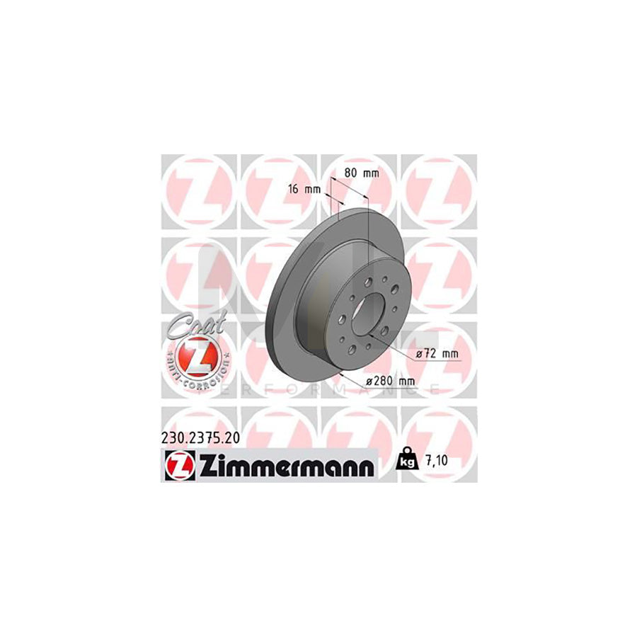 ZIMMERMANN COAT Z 230.2375.20 Brake Disc Solid, Coated - 1 piece