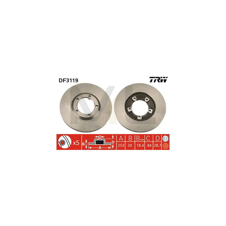 TRW DF3119 Brake Disc Vented, Painted - 1 piece