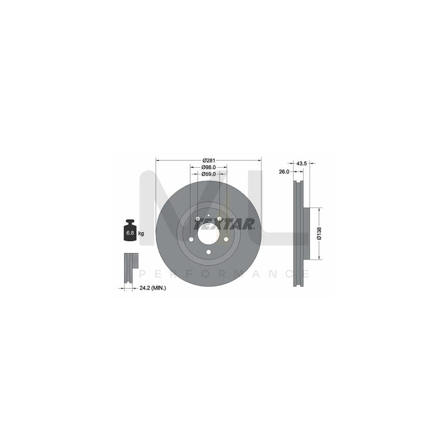 TEXTAR 92061000 Brake Disc for ALFA ROMEO 164 (164) Internally Vented, without wheel hub, without wheel studs - 1 piece