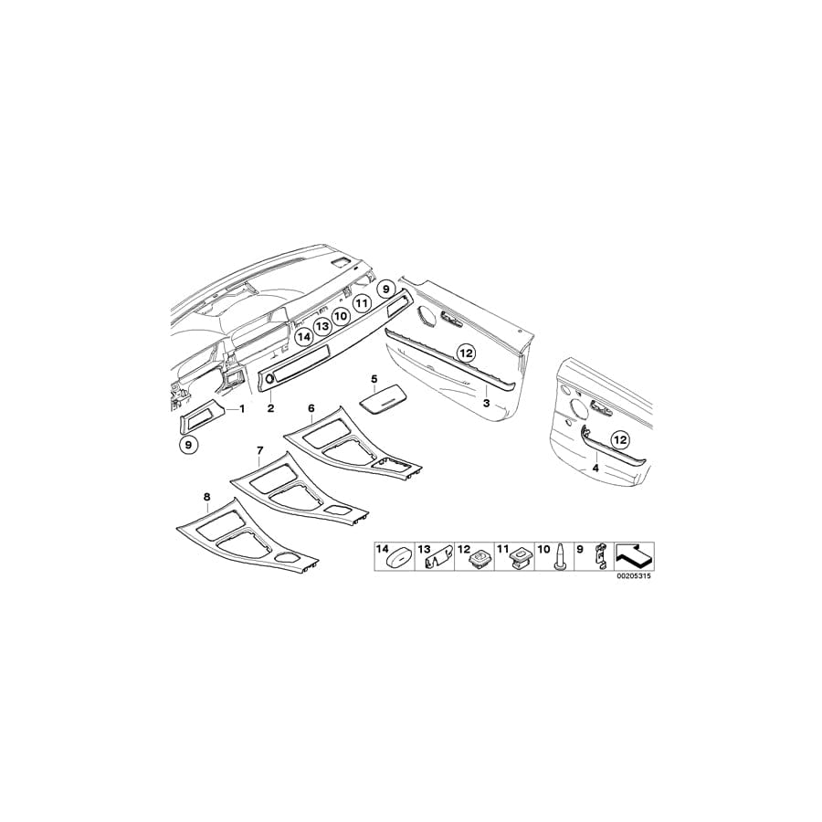 Genuine BMW 51456985892 E90 E91 Decorative Strip, Dashboard Right DIAMANTSCHWARZ (Inc. 320si, 335i & 316d)