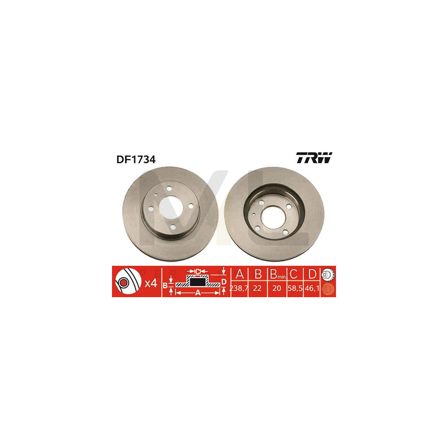TRW DF1734 Brake Disc Vented - 1 piece