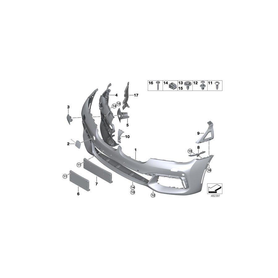 Genuine BMW 51118064748 G11 G12 Trim Cover, Bumper, Primed, Front M PDC/PMA (Inc. M760LiX, 730Ld & 740dX)