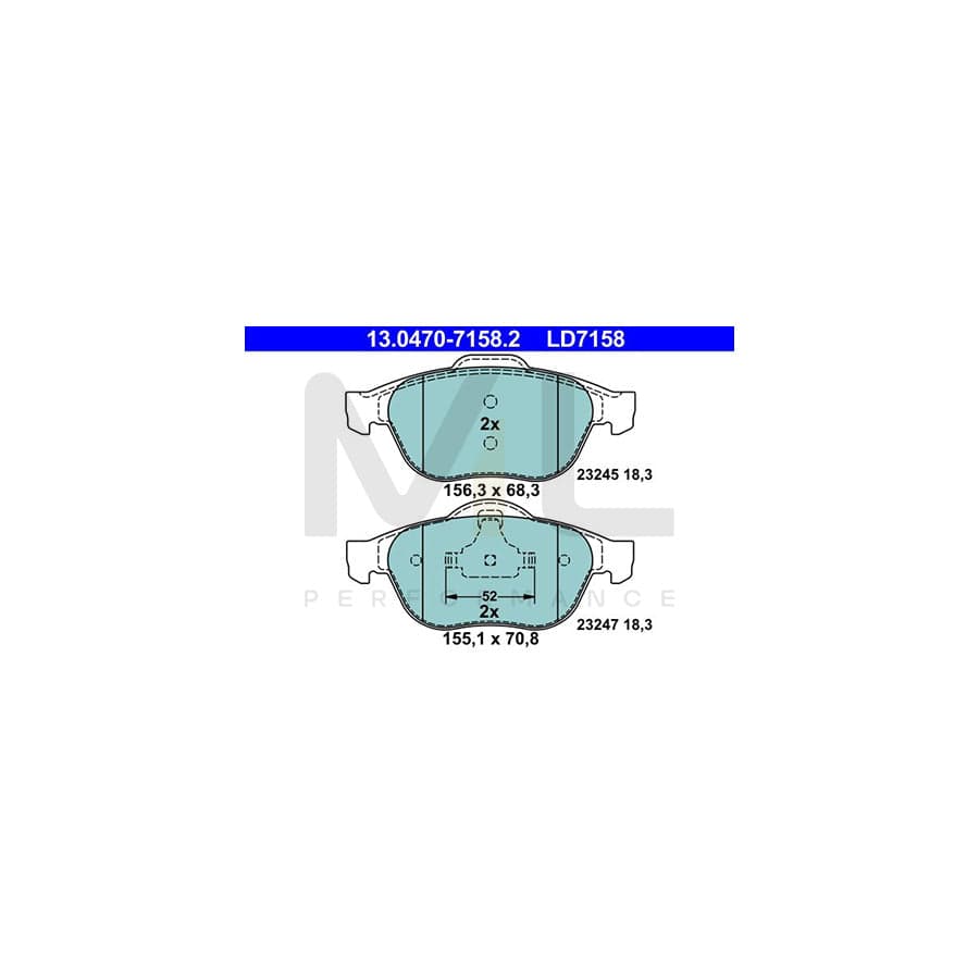 ATE Ceramic 13.0470-7158.2 Brake pad set excl. wear warning contact, not prepared for wear indicator