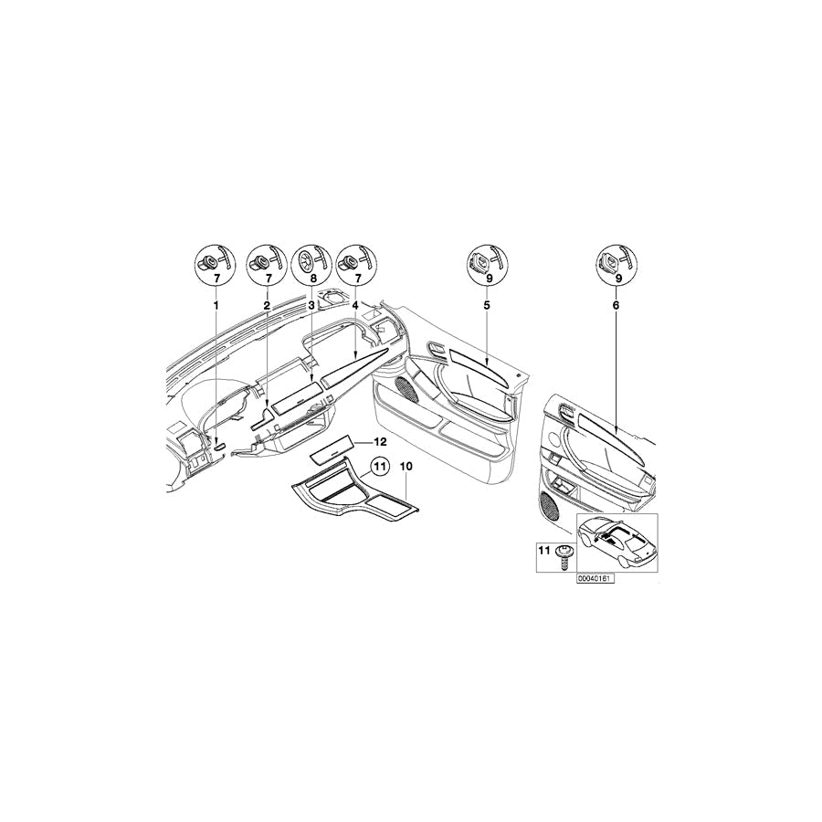 Genuine BMW 51458402236 E53 Decorative Strip, Dashboard Center COSMOSSCHWARZ (Inc. X5 4.8is, X5 3.0i & X5 4.4i)