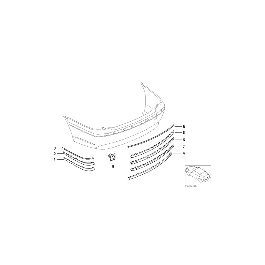 Genuine BMW 51127042568 E65 E66 E67 Protective Mouldings, Center, Primed PDC (Inc. 730d, 745i & 760LiS)