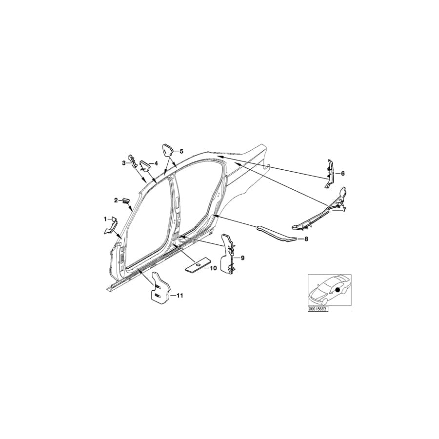 Genuine BMW 41218216587 E46 Molded Part F Column C, Exterior Left (Inc. 330xd, 320i & 323i)