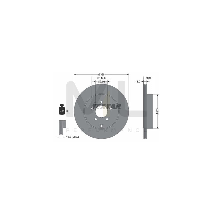 TEXTAR PRO 92223603 Brake Disc Internally Vented, Coated, without wheel hub, without wheel studs - 1 piece