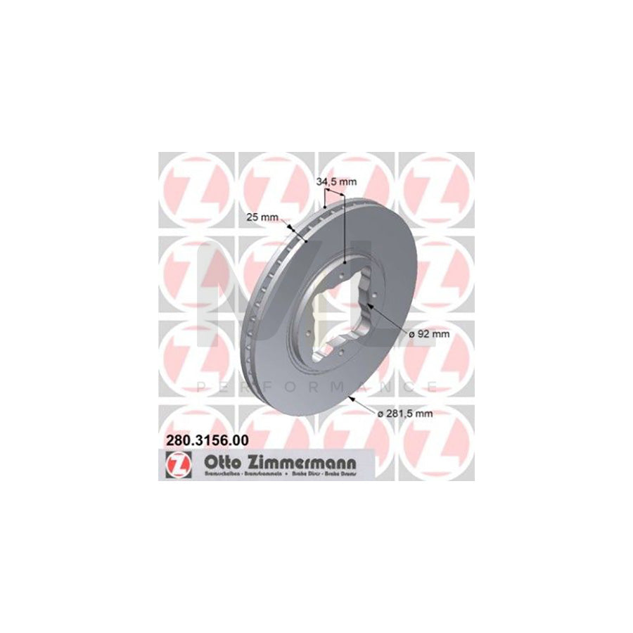 ZIMMERMANN 280.3156.00 Brake Disc for HONDA ACCORD Internally Vented - 1 piece