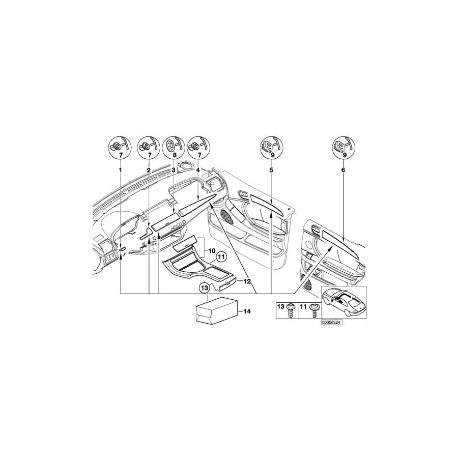 Genuine BMW 51417124758 E53 Poplar Wooden Strip, Door Rear Right RAUCHGRAU (Inc. X5)