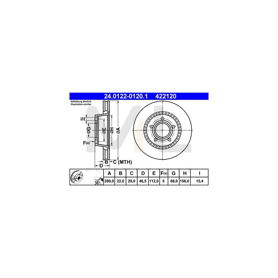 ATE 24.0122-0120.1 Brake Disc Vented, Coated, Alloyed / High-carbon - 1 piece