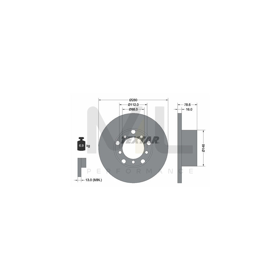 TEXTAR 93012400 Brake Disc Solid, without wheel hub, without wheel studs - 1 piece