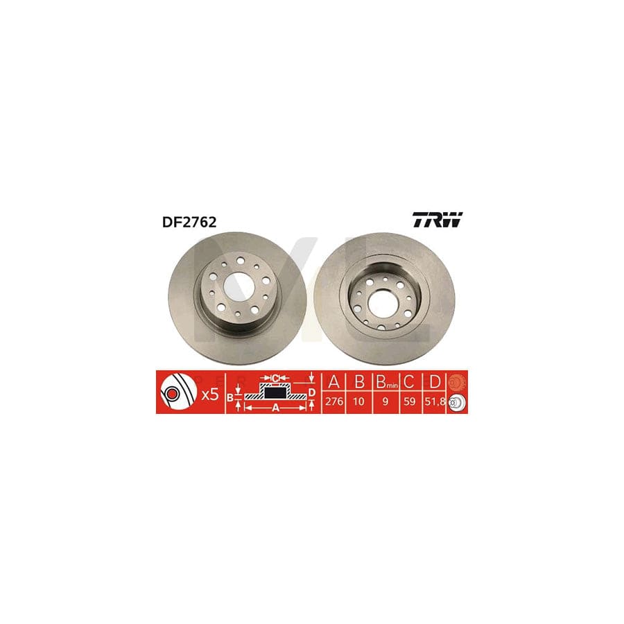 TRW DF2762 Brake Disc Solid, Painted - 1 piece