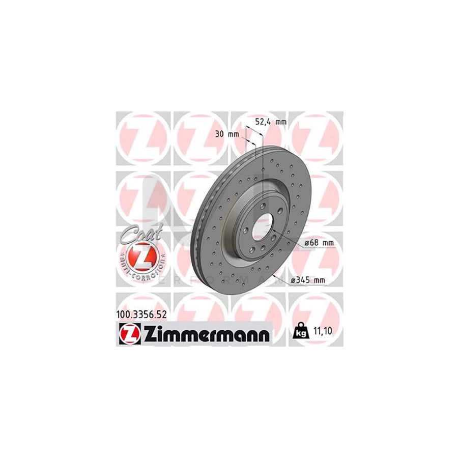 ZIMMERMANN SPORT COAT Z 100.3356.52 Brake Disc Internally Vented, Perforated, Coated, High-carbon - 1 piece