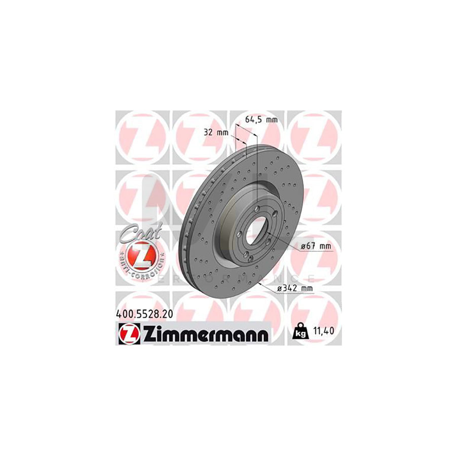 ZIMMERMANN 400.5528.20 Brake Disc suitable for MERCEDES-BENZ SL Convertible (R231) Internally Vented, Perforated, Coated - 1 piece