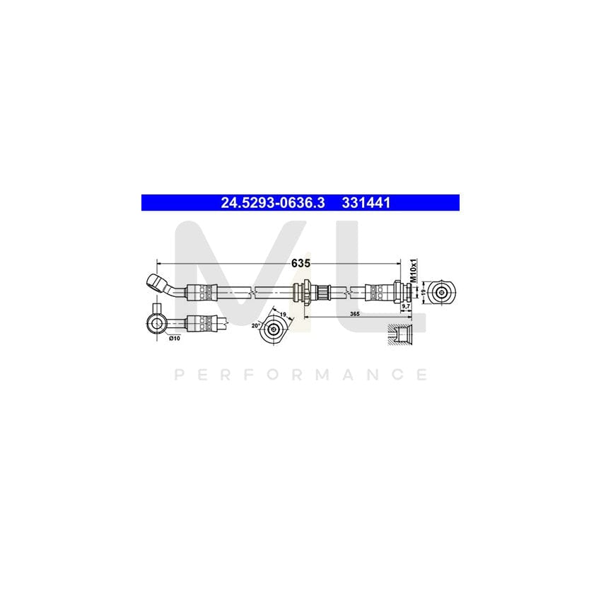 ATE 24.5293-0636.3 Brake Hose for NISSAN Juke (F15) 635mm, M10x1