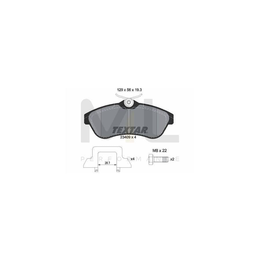 TEXTAR 2340902 Brake pad set not prepared for wear indicator, with accessories