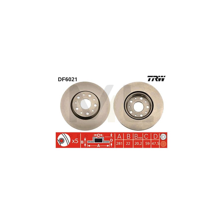 TRW DF6021 Brake Disc for LANCIA Thesis (841) Vented - 1 piece