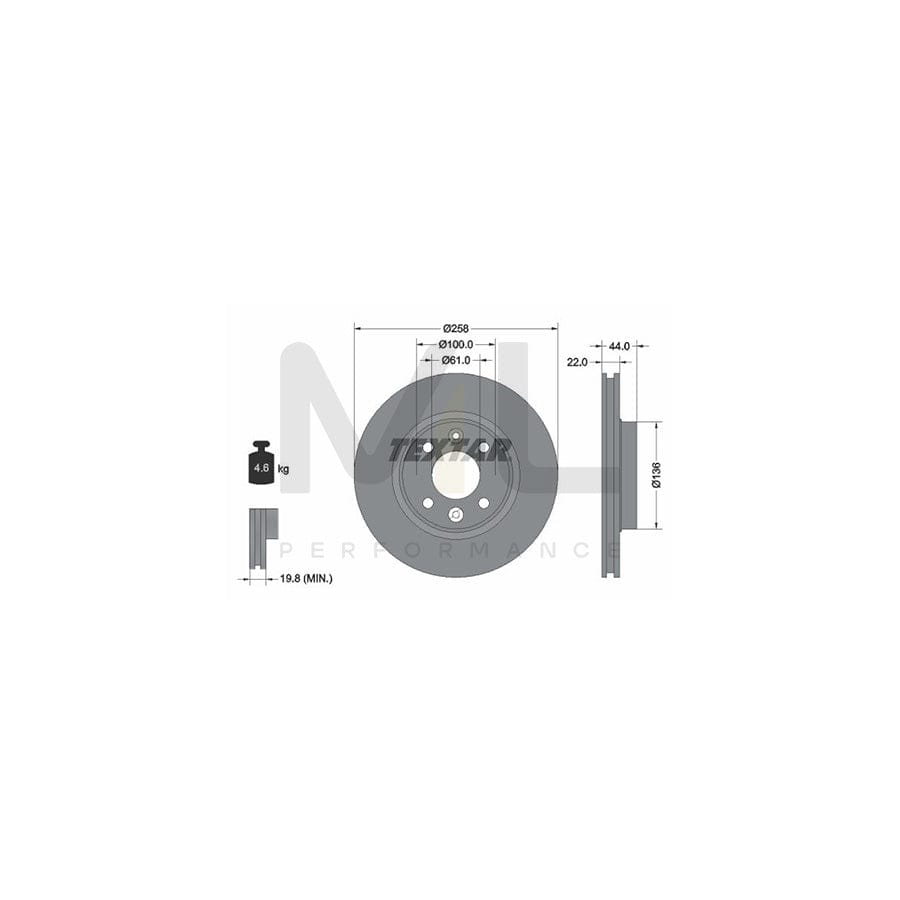 TEXTAR 92255200 Brake Disc Internally Vented, without wheel hub, without wheel studs - 1 piece