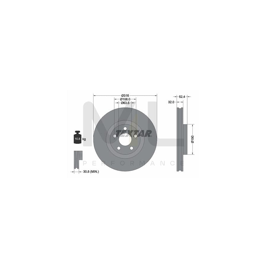 TEXTAR PRO 92293603 Brake Disc Internally Vented, Coated, without wheel hub, without wheel studs - 1 piece