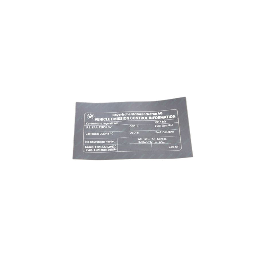 Genuine BMW 71228616709 F33 E89 F10 Label "Exhaust Emission" MY14 (Inc. 428iX, 328i & X1 28iX)