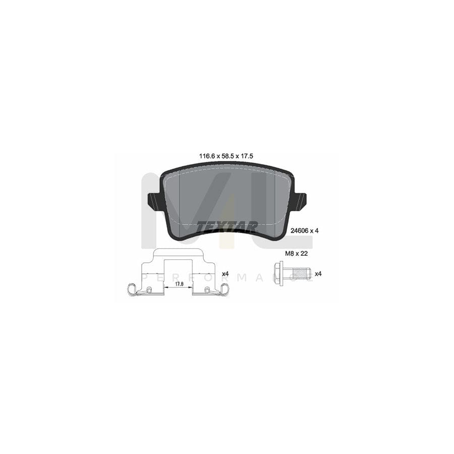 TEXTAR 2460682 Brake pad set epad, not prepared for wear indicator, with brake caliper screws, with accessories