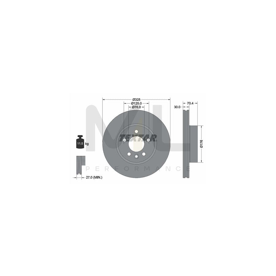 TEXTAR 92305905 Brake Disc Internally Vented, Coated, High-carbon, without wheel hub, without wheel studs - 1 piece