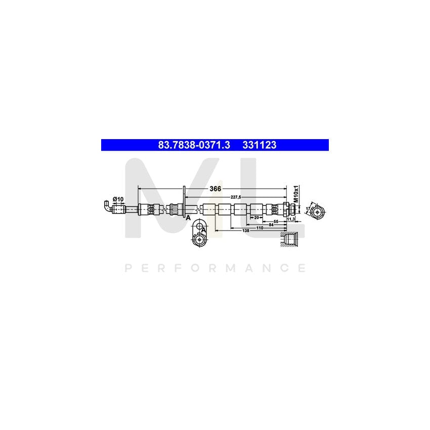ATE 83.7838-0371.3 Brake Hose for FORD FIESTA 366mm, M10x1