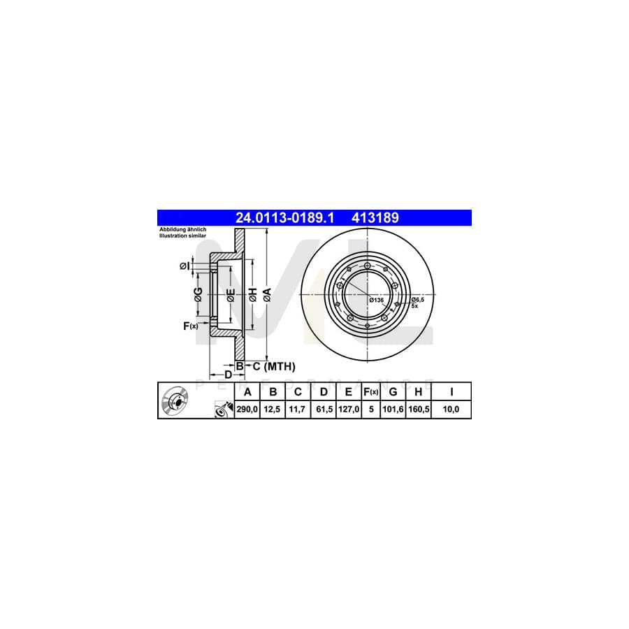 ATE 24.0113-0189.1 Brake Disc Solid, Coated - 1 piece