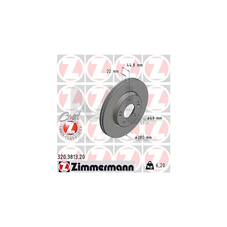 ZIMMERMANN 320.3813.20 Brake Disc Internally Vented, Coated - 1 piece