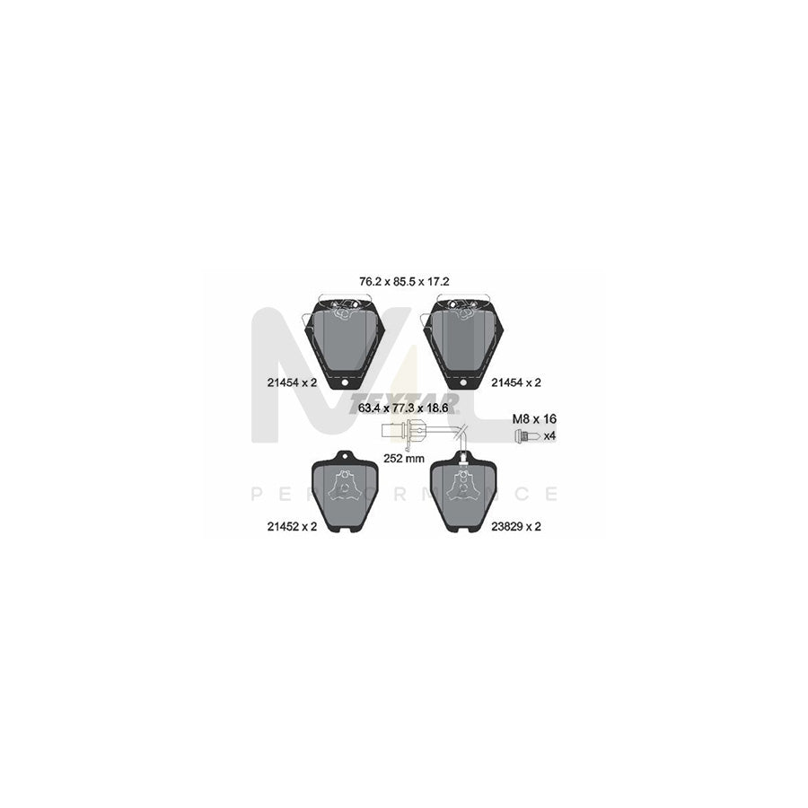 TEXTAR 2145401 Brake pad set with integrated wear warning contact, with brake caliper screws, with counterweights