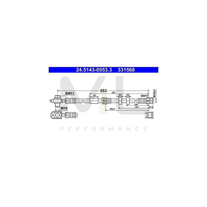 ATE 24.5143-0553.3 Brake Hose 553mm, M10x1