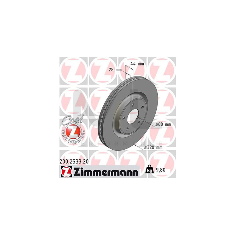 ZIMMERMANN COAT Z 200.2533.20 Brake Disc Internally Vented, Coated - 1 piece