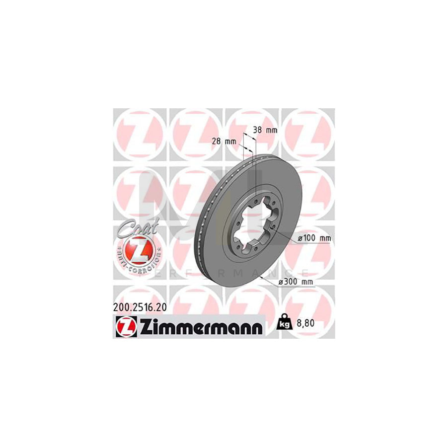 ZIMMERMANN COAT Z 200.2516.20 Brake Disc Internally Vented, Coated - 1 piece