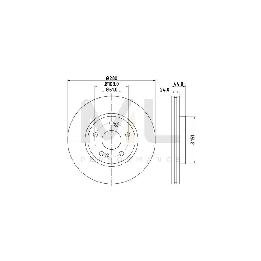 HELLA PRO High Carbon 8DD 355 127-741 Brake Disc Externally Vented, Coated, High-carbon, without wheel hub, without wheel studs | ML Performance Car Parts
