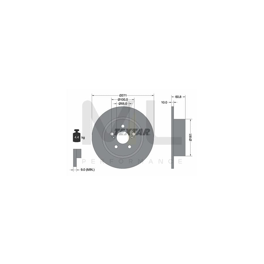 TEXTAR 92126500 Brake Disc for TOYOTA AVENSIS Solid, without wheel hub, without wheel studs - 1 piece