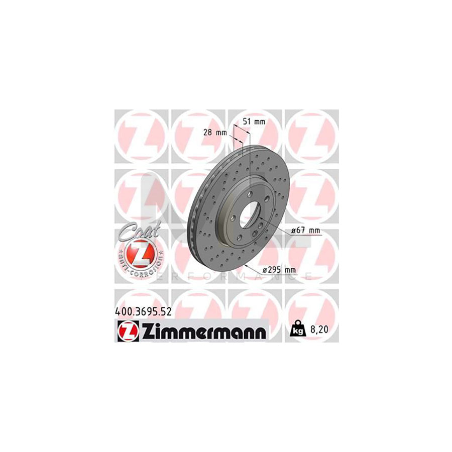 ZIMMERMANN SPORT COAT Z 400.3695.52 Brake Disc Internally Vented, Perforated, Coated, High-carbon - 1 piece