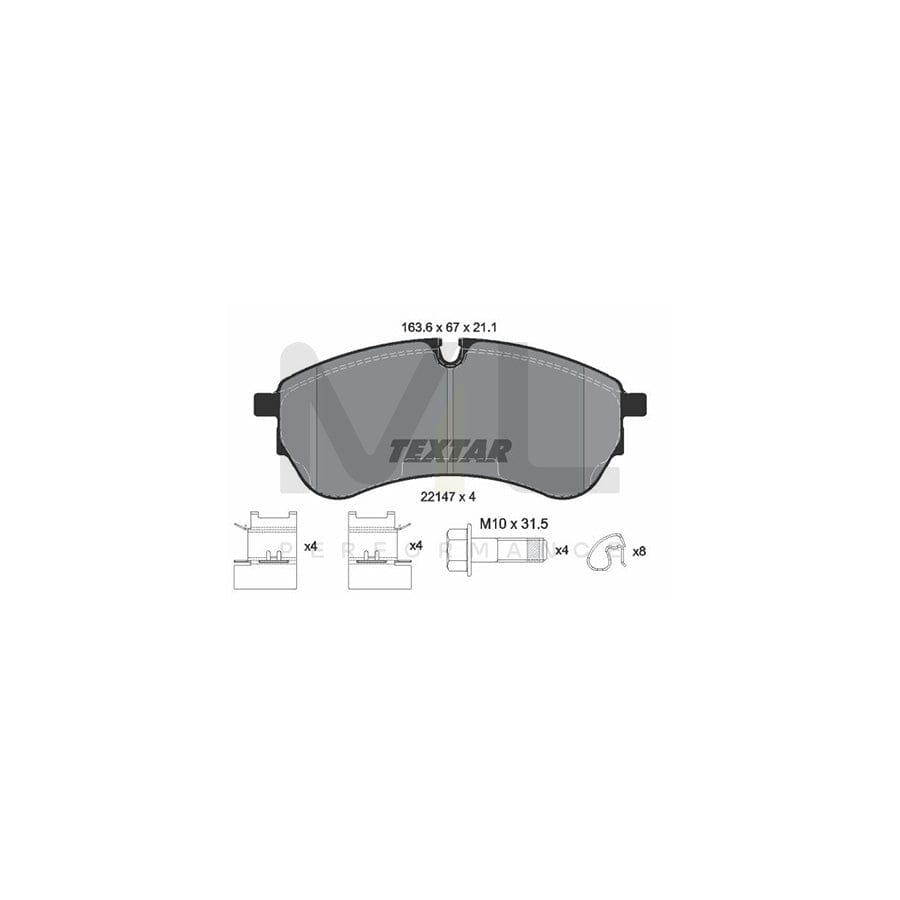 TEXTAR 2214701 Brake pad set prepared for wear indicator, with brake caliper screws, with accessories